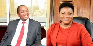 A collage image of KEMSA Chairman Irungu Nyakera(Left) and Health Cabinet Secretary Susan Nakhumicha (Right)