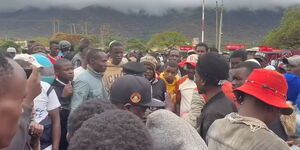 A group of youths protesting at the Namanga border post on Thursday, October 30, 2025.