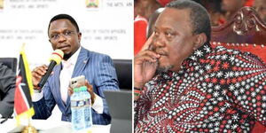 A collage image of the Cabinet Secretary for sports, Ababu Namwamba and the Former President Uhuru Kenyatta