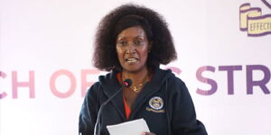 Teachers' Service Commission CEO Nancy Macharia addressing education stakeholders during a past meeting.