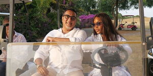 Tourism CS Najib Balala and British model Naomi Campbell pose for a photo