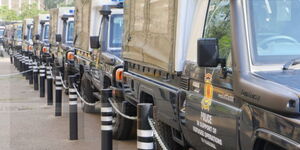 An image of 15 vehicles that were donated to the National Police Service (NPS) by the United Nations High Commissioner for Refugees (UNHCR) on December 7, 2022. 
