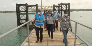 Public Works CAS Wavinya Ndeti inspecting Mtongwe Jetty and mainland jetty on Tuesday, August 12.