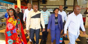 A photo of Ndindi Nyoro with a host of Nyanza leaders after arriving in Kisumu on March 3, 2024