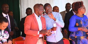 President William Ruto with MP Ndindi Nyoro uring an Akorino Church service in Thika, Kiambu County, on November 245, 2019.