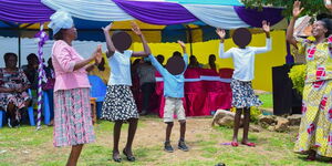 Participants' celebration during the retirement bash of Madam Eucabeth Kaudo at her home in   Kakame village, Homa Bay County on April 12, 2023.