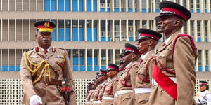 Acting Inspector General Gilbert Masengeli inspecting a guard of honour