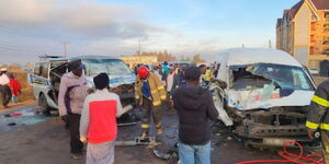 Thika residents gathered around an accident scene along the Thika-Mang'u highway on Friday, September 19, 2025.