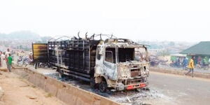 The truck was set ablaze in Nigeria after killing a boy in January 13, 2021.