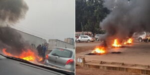 Boda boda riders light bonfires along Ngong road on Thursday, August 12.