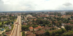 An aerial photo of Ngong Road which connects Nairobi to Ngong Town. 