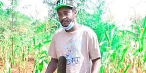 Actor Kenneth Gichoya at Charles Bukeko's grave on July 20, 2020.