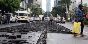 A section of Muindi Mbingu street undergoes reconstruction work by the Nairobi Metropolitan Service in a program to improve the Nairobi CBD. 