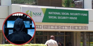 n NSSF office in Nairobi and an image insert depicting a hacker.