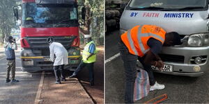 NTSA officials removing number plates from a vehicle during an enforcement exercise in April 2024.