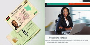 A photo collage of a sample of NTSA's digital driving licence (left) and the eCitizen platform (right). 