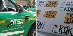 A photo collage of NTSA vehicles patrolling the road and the new generation number plates. 