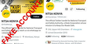 A collage of a flagged account of an NTSA imposter account(Left) and the NTSA official account(Right)
