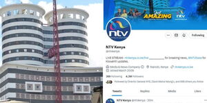 A photo collage of Nation Media Group offices in Kimathi Street, Nairobi and the station's Twitter Account. 