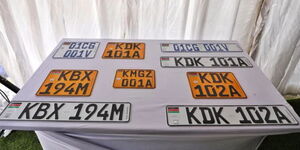 A photo of samples of the new generation number plates displayed during their launch in October 2022. 