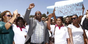 A file photo of Kenya National Union of Nurses (KNUN) Secretary General, Seth Panyako leading nurses in protests
