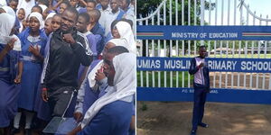 A photo collage of Azimio's diehard supporter Nuru Okanga at Mumias Muslim Primary School. 