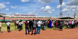 Pastors praying for the Nyayo Stadium ahead of the Benny Hinn crusade set for Saturday, February 24,2024. 
