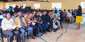 PS for Public Health and Professional Standards, Mary Muthoni, leading a sensitisation exercise for the NYOTA programme in Kirinyaga County, October 6, 2025. 