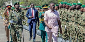 President William Ruto inspecting a guard of honour during NYS passout parade on December 8, 2023.