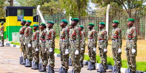 NYS officers line up in preparation for the admission process at Gilgil on February 23, 2024.