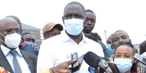 Government Spokesperson Col. (Rtd) Cyrus Oguna during a community engagement forum in Kaptembwa, Nakuru County on February 12, 2021.