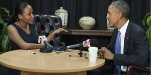 News anchor Olive Burrows interviews former President of the United States Barack Obama on the last day of his trip to Kenya in July, 2015.