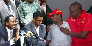 A collage image of Hassan Omar together with Wiper leader Kalonzo Musyoka (LEFT) and at an event with President Uhuru Kenyatta in 2017 (RIGHT).