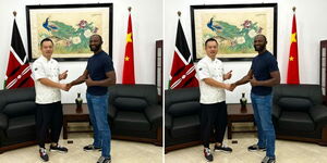 Chinese Chef Lui Longfei (left) with Kenyan Chef Dennis Ombachi at the Chinese Embassy in Kenya on November 23, 2023