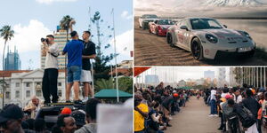 A photo collage of foreigners participating in the OneLife Rally in Kenya.