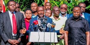 The united opposition leaders led by Wiper party leader Kalonzo Musyoka addressing the press on November 4, 2025.