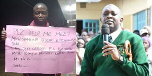 A collage of Jeff Okorra (left) and Kapseret MP Oscar Sudi