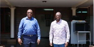 From left to right: Information, Communication and Digital Economy CS Eliud Owalo poses for a photo with President William Ruto on February 19, 2021 in Nairobi. 