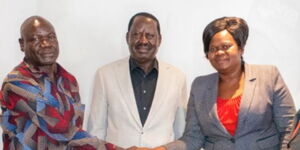 ODM leader Raila Odinga meets Homa Bay leaders Oyugi Magwanga and Gladys Wanga.