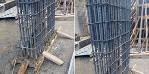 A photo collage of a pillar of a building being constructed in Parklands, Nairobi County.