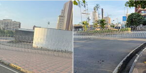 Police officers barricade Parliament Road using a ring fence ahead of June 25, 2025 protests.