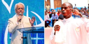 Pastor Benny Hinn at Nyayo Stadium on Sunday, February 25, and Ezekiel Odero preaching.