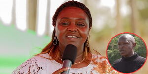 A photo collage of Pastor Dorcas Rigathi at a church function in Kiambu County on November 19, 2023 (left) and former senior KTN political reporter Johanna Chacha speaking to the media during a rehabilitation programme