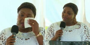 Pastor Dorcas Rigathi breaking down while delivering a speech in Kilifi County on February 29, 2023.