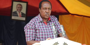 The late Kiambaa MP Paul Koinange speaking during a past Kenya Police Service event