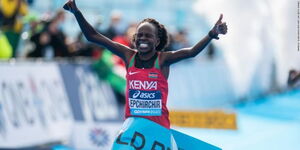 Peres Jepchirchir of Kenya winning a marathon.