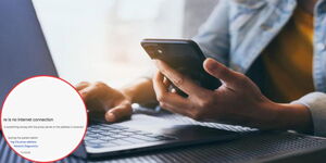 A screengrab of a person using a laptop and phone to access the internet