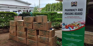 Boxes containing drugs approved by Pharmacy and Poisons board