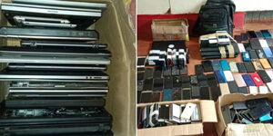 Photo of Recovered Phones and Laptops following a Police Raid in Kisii Town on October 18, 2023