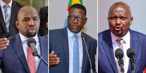 A photo collage of Transport CS Kipchumba Murkomen (left), Energy and Petroleum CS Davis Chirchir (middle) and Public Service CS Moses Kuria